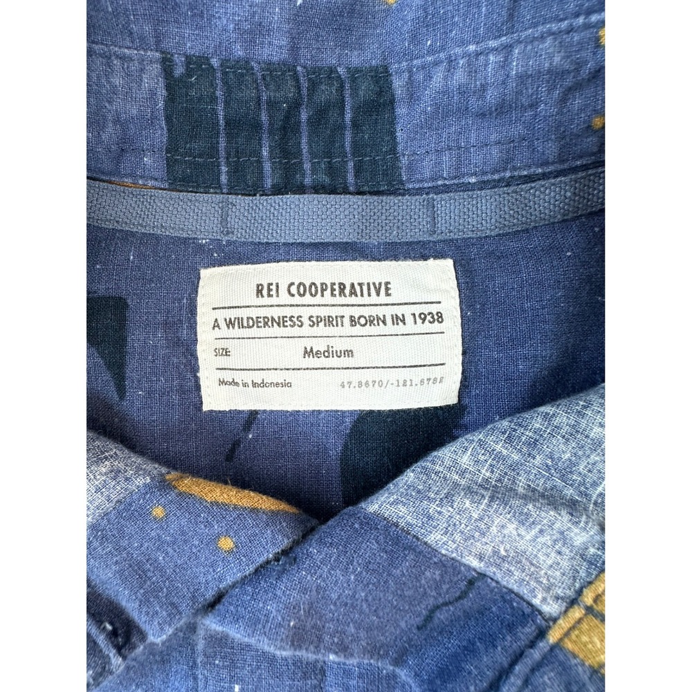 REI Co-op Shirt Mens M Blue Hemp Cotton Abstract Print Short Sleeve Button Down - Picture 6 of 7